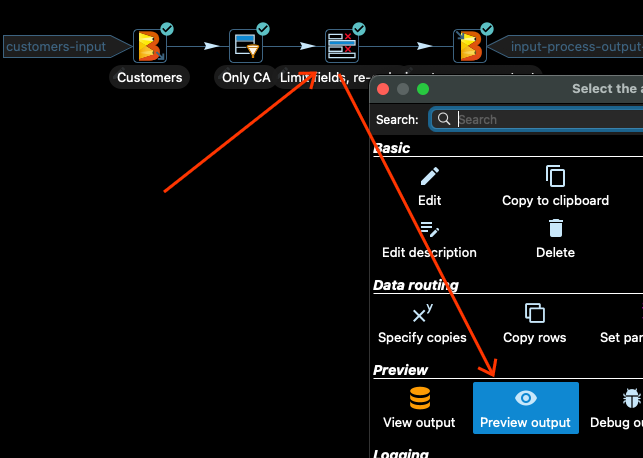 Apache Hop preview output