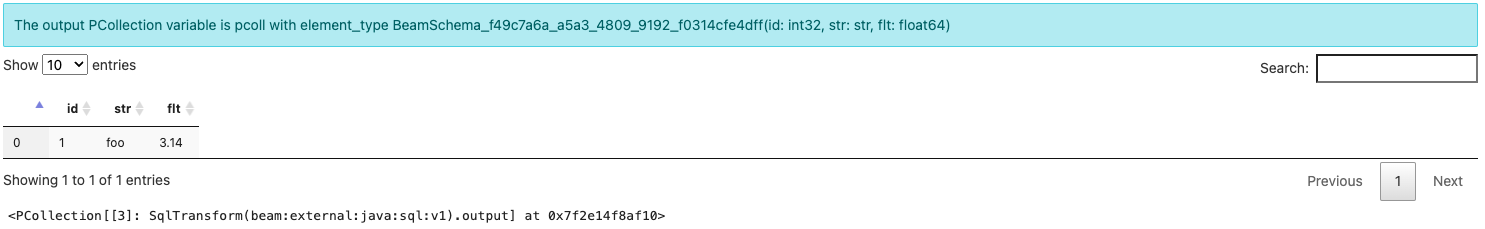 Beam SQL in Notebooks: beam_sql creates a PCollection from raw values.