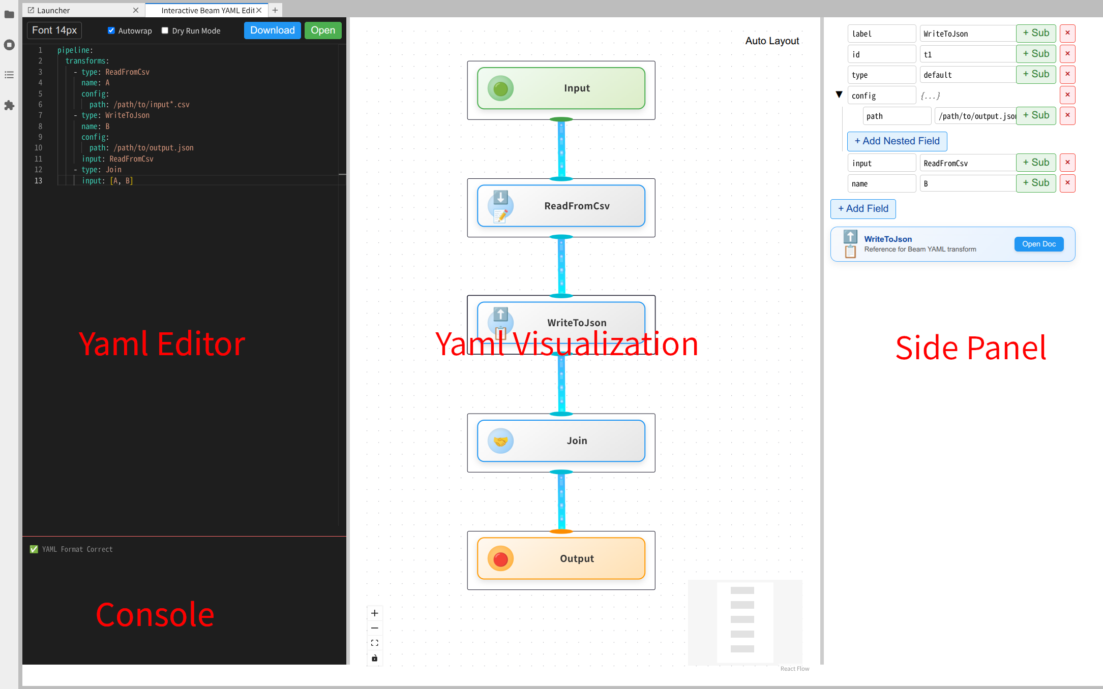 Main page of the YAML visual editor